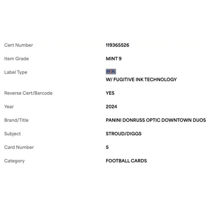 C.J. Stroud & Stefon Diggs PSA 9 2024 Panini Donruss Optic Downtown Duos Card #5