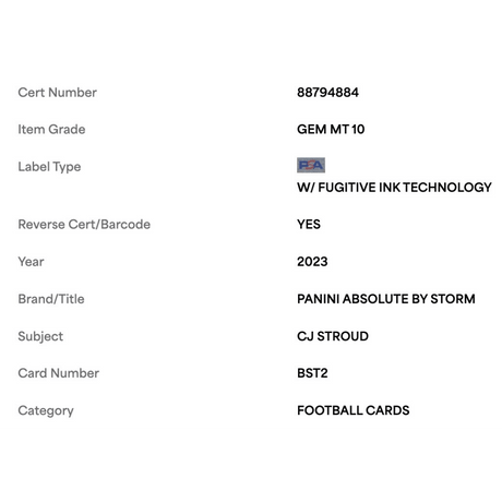 C.J. Stroud PSA 10 2023 Panini Absolute By Storm Rookie RC Card #BST2