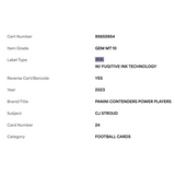 C.J. Stroud PSA 10 2023 Panini Contenders Power Players Rookie RC Card #24