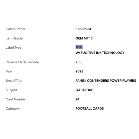C.J. Stroud PSA 10 2023 Panini Contenders Power Players Rookie RC Card #24