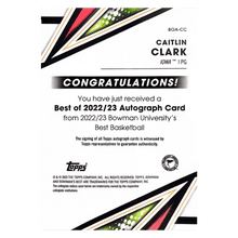Caitlin Clark 2023 Topps Bowman University's Best Basketball Autograph Card #BOACC