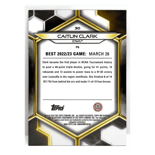 Caitlin Clark 2024 Topps Bowman University Best Orange Refractor #d/ 25 Card #30