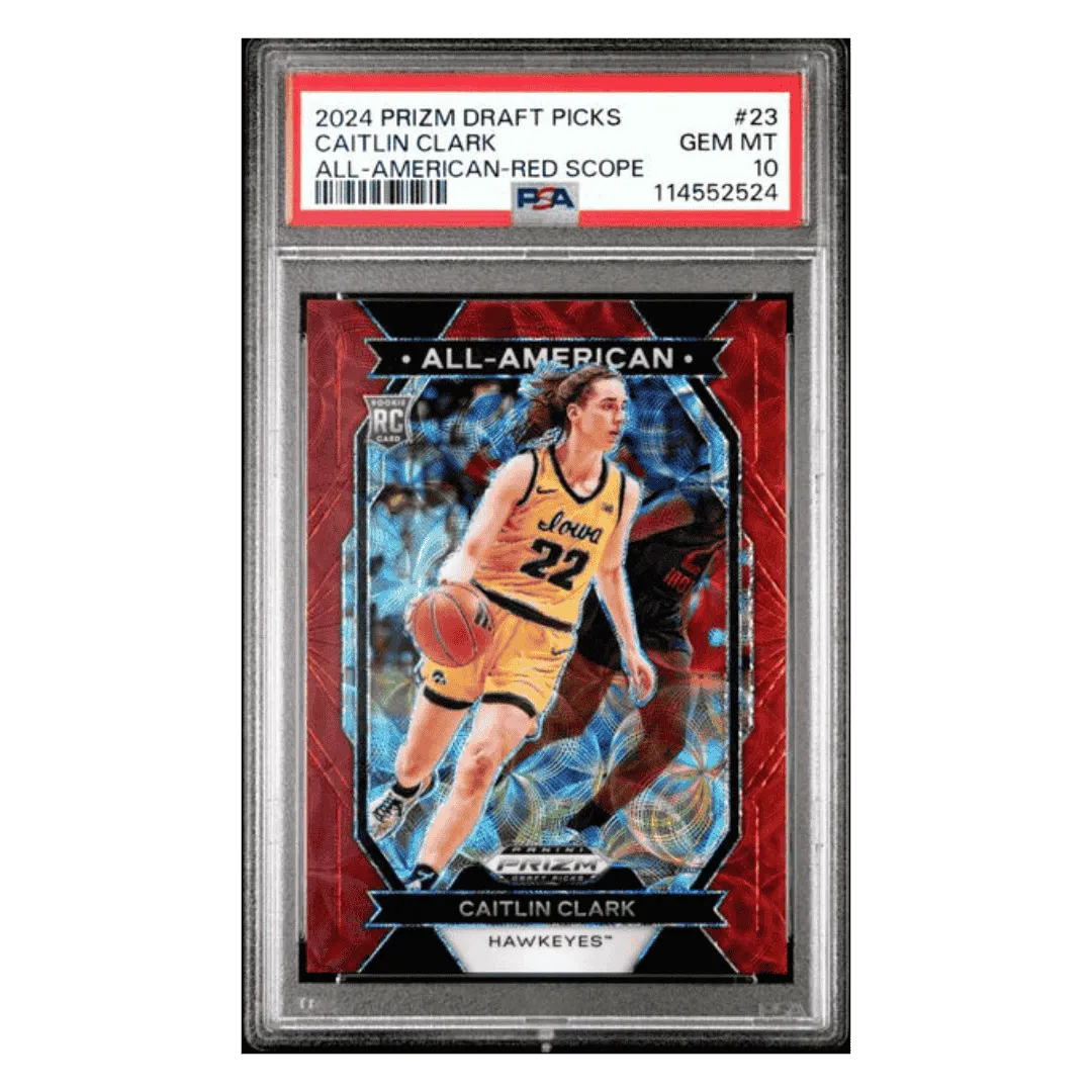 Caitlin Clark PSA 10 2024 Panini Prizm Draft Picks All American Red Scope Rookie RC #d/ 88 Card #23