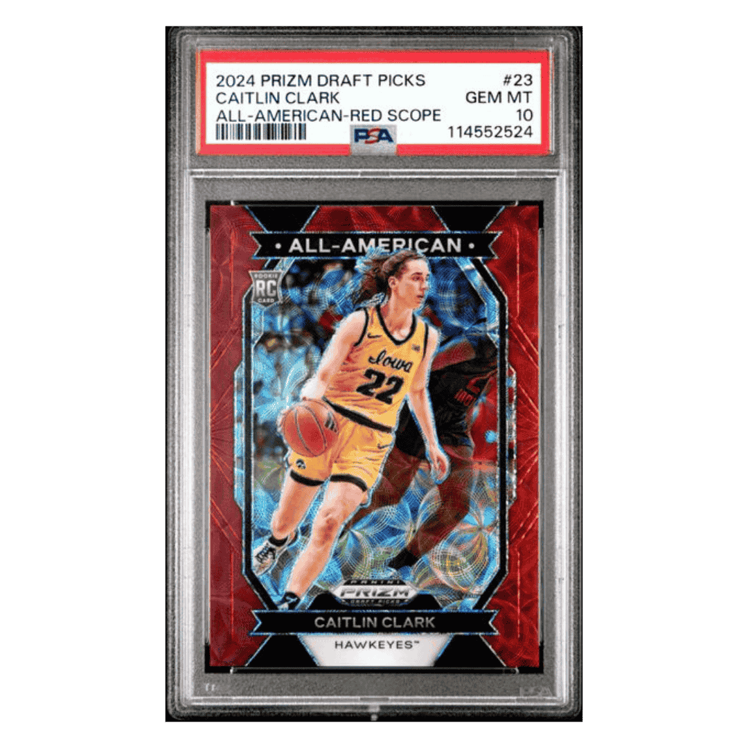 Caitlin Clark PSA 10 2024 Panini Prizm Draft Picks All American Red Scope Rookie RC #d/ 88 Card #23