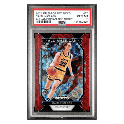 Caitlin Clark PSA 10 2024 Panini Prizm Draft Picks All American Red Scope Rookie RC #d/ 88 Card #23
