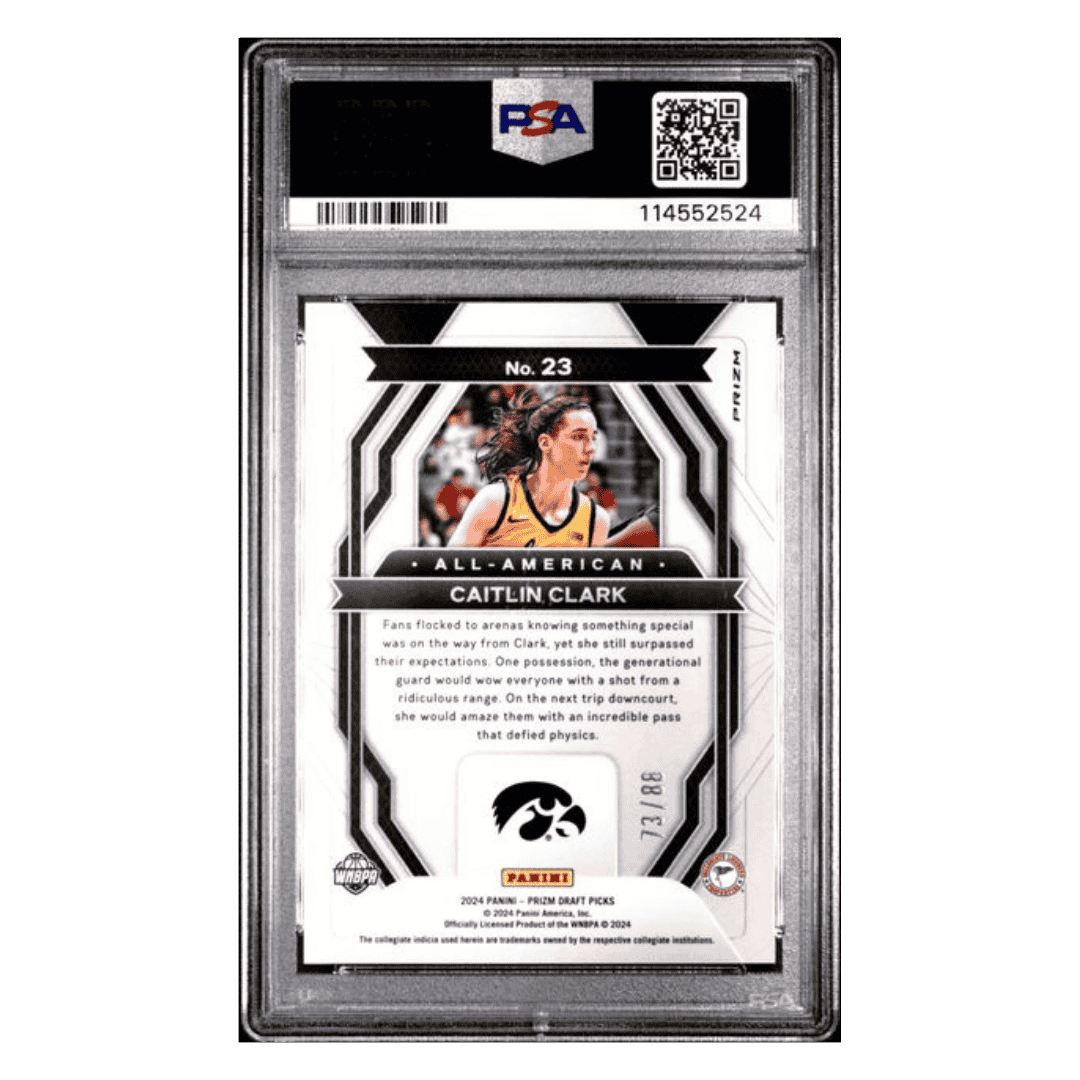 Caitlin Clark PSA 10 2024 Panini Prizm Draft Picks All American Red Scope Rookie RC #d/ 88 Card #23