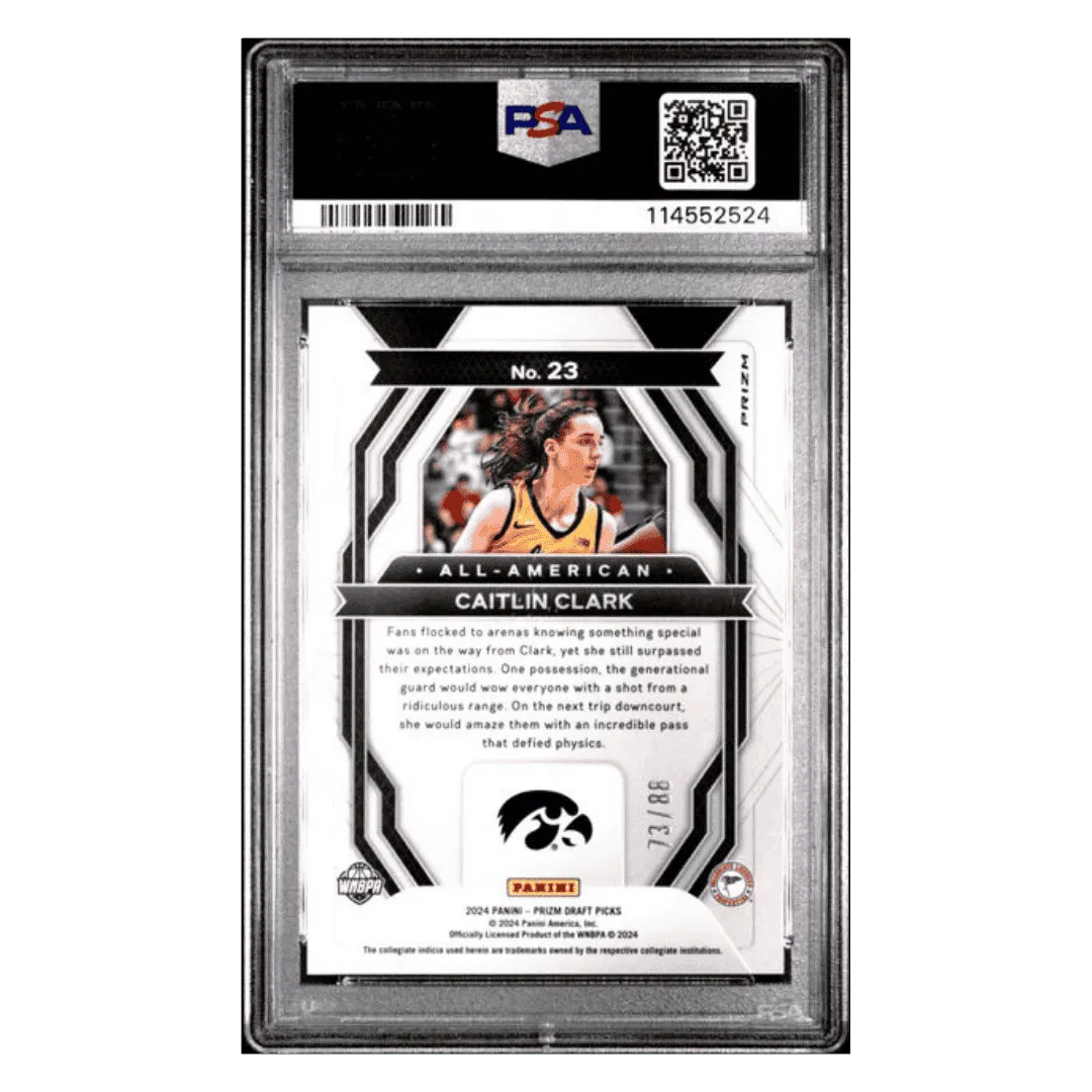 Caitlin Clark PSA 10 2024 Panini Prizm Draft Picks All American Red Scope Rookie RC #d/ 88 Card #23