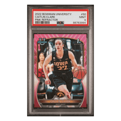 Caitlin Clark PSA 9 2022 Topps Bowman University Pink Refractor Card #50