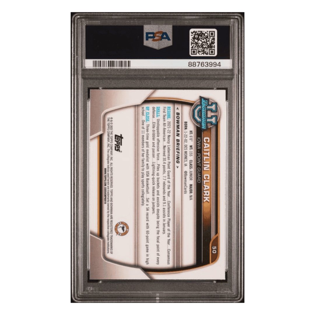 Caitlin Clark PSA 9 2022 Topps Bowman University Pink Refractor Card #50