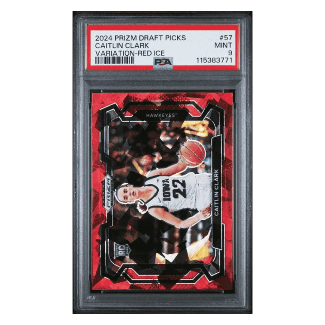 Caitlin Clark PSA 9 2024 Panini Prizm Draft Picks Variation Red Ice Rookie RC Card #57