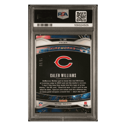 Caleb Williams PSA 10 2024 Panini Prizm Fireworks Blue Ice #d /99 Rookie RC Card #25