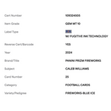 Caleb Williams PSA 10 2024 Panini Prizm Fireworks Blue Ice #d /99 Rookie RC Card #25