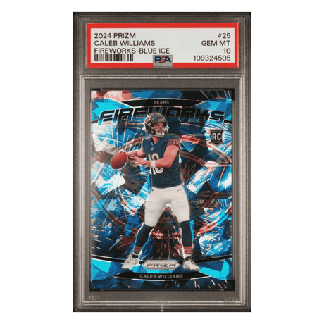Caleb Williams PSA 10 2024 Panini Prizm Fireworks Blue Ice #d /99 Rookie RC Card #25