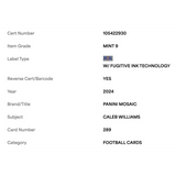 Caleb Williams PSA 9 2024 Panini Mosaic Rookie RC Card #289