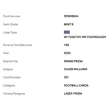 Caleb Williams PSA 9 2024 Panini Prizm Lazer Rookie RC Card #301