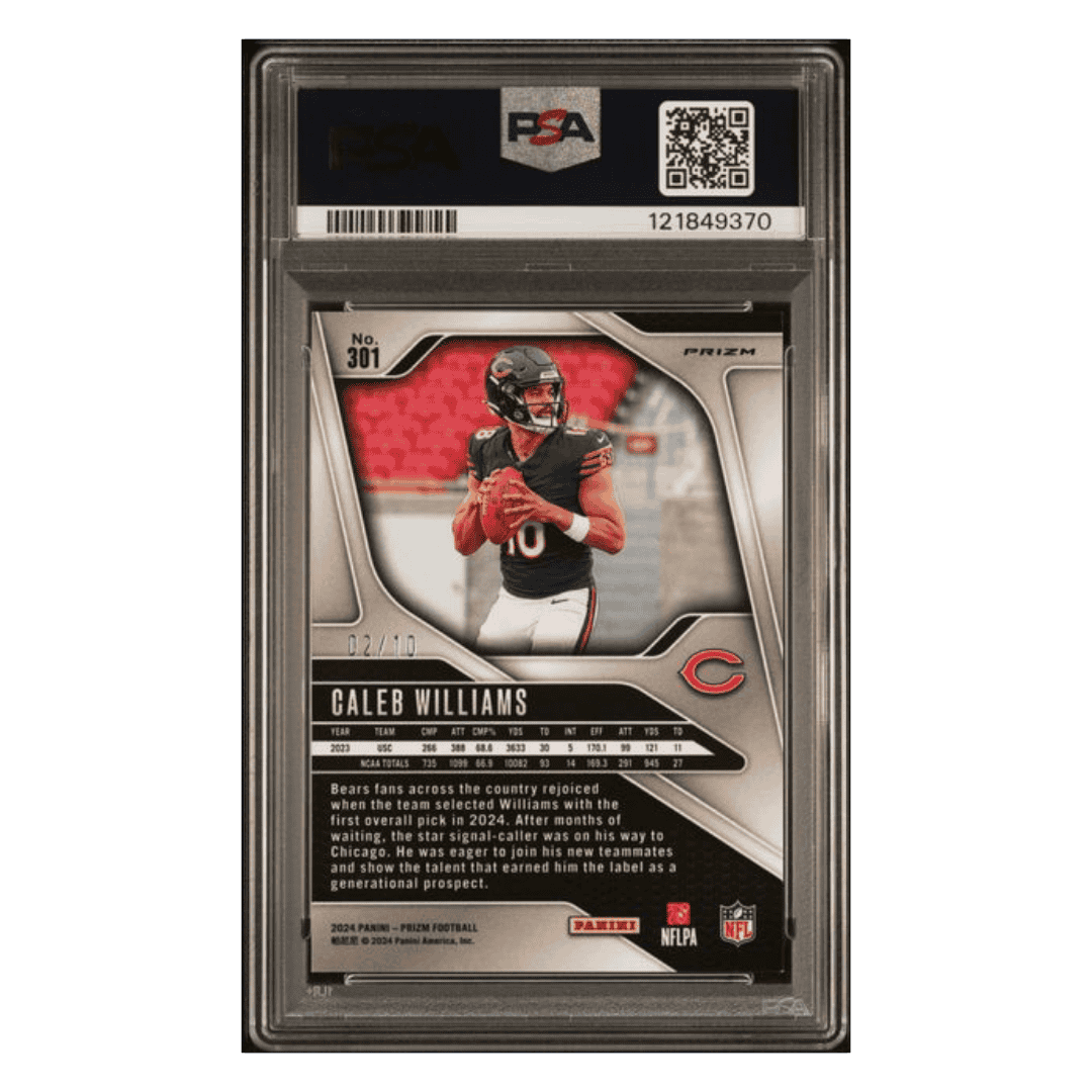 Caleb Williams PSA 9 2024 Panini Prizm No Huddle Neon Green #d/10 Card #301