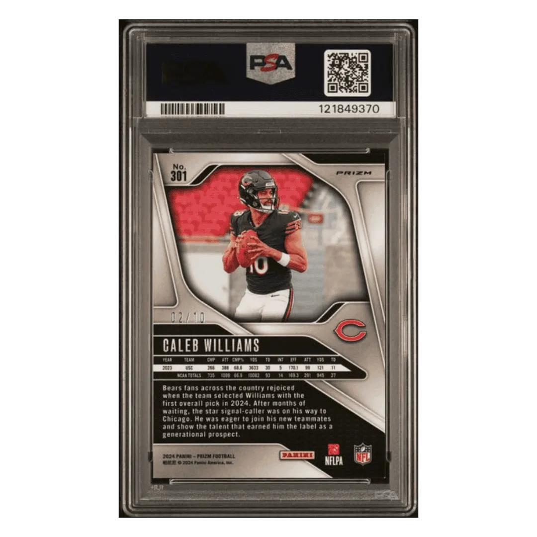 Caleb Williams PSA 9 2024 Panini Prizm No Huddle Neon Green #d/10 Card #301