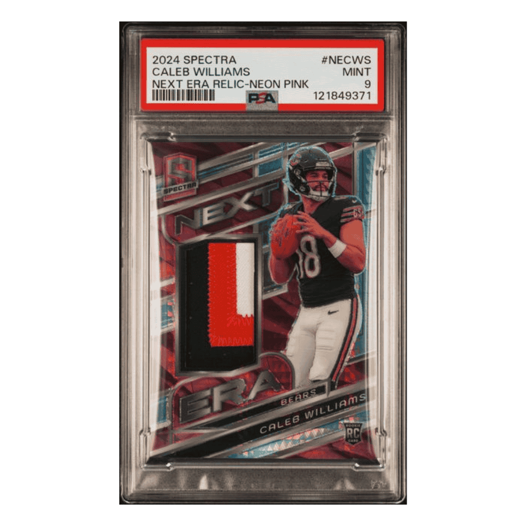 Caleb Williams PSA 9 2024 Panini Spectra Next Era Relic Patch Neon Pink Rookie RC #d/15 Card #NECWS