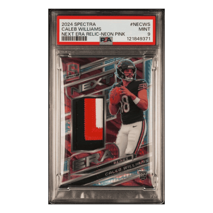 Caleb Williams PSA 9 2024 Panini Spectra Next Era Relic Patch Neon Pink Rookie RC #d/15 Card #NECWS