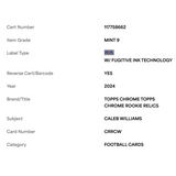 Caleb Williams PSA 9 2024 Topps Chrome Rookie Relic Card #CRRCW