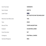 Caleb Williams PSA 9 2024 Topps Inception Red #d/75 Card #157