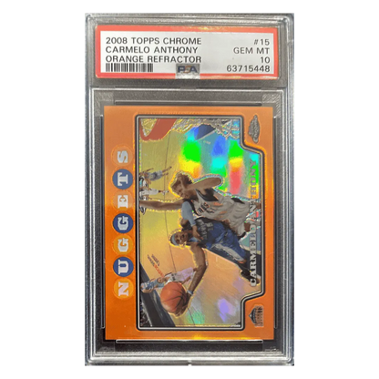 Carmelo Anthony PSA 10 2008 Topps Chrome Orange Refractor #d/ 499 Card #15