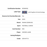 CeeDee Lamb PSA 10 2020 Panini Donruss Rated Rookie Card #306