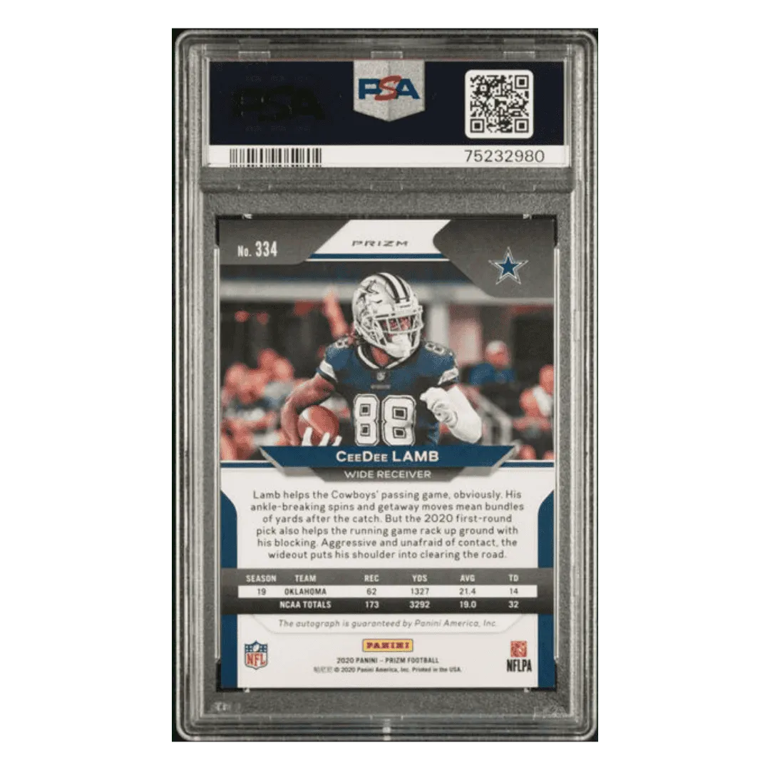 CeeDee Lamb PSA 9 2020 Panini Prizm Autograph Rookie RC Card #334