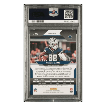 CeeDee Lamb PSA 9 2020 Panini Prizm Autograph Rookie RC Card #334