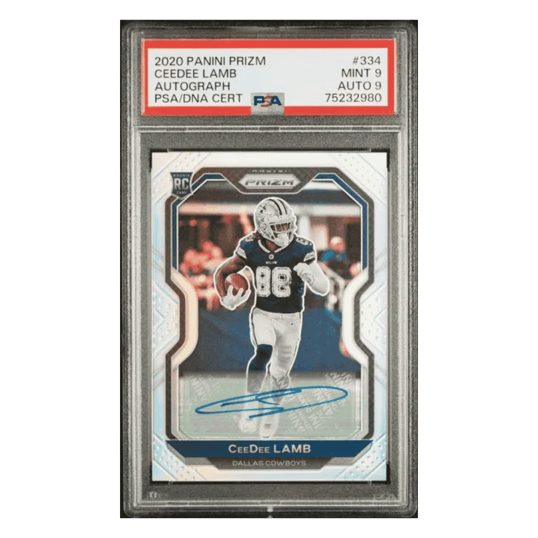 CeeDee Lamb PSA 9 2020 Panini Prizm Autograph Rookie RC Card #334