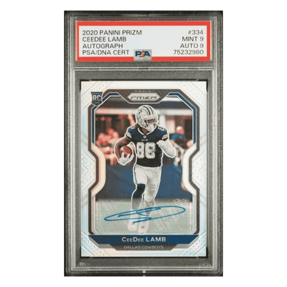 CeeDee Lamb PSA 9 2020 Panini Prizm Autograph Rookie RC Card #334
