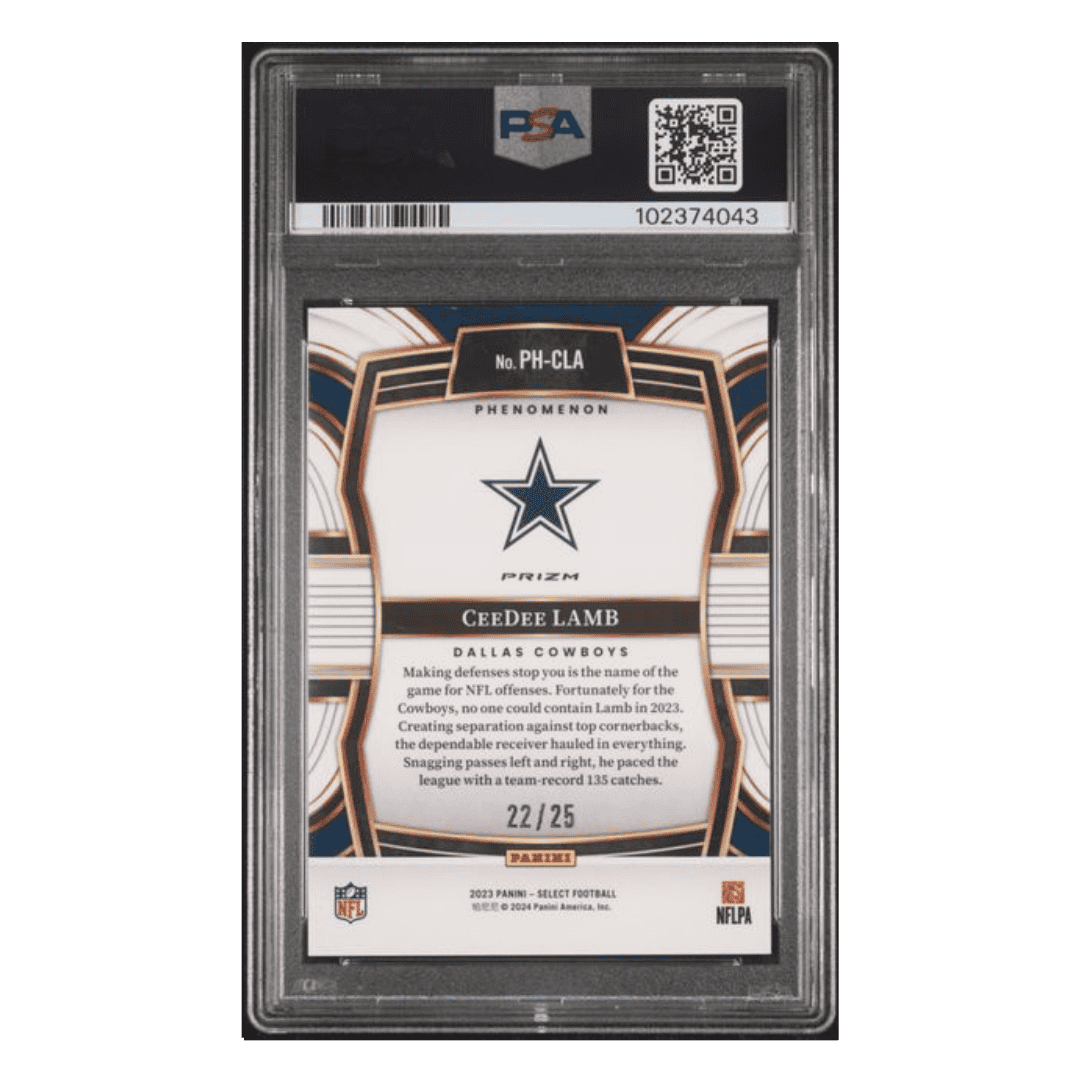 CeeDee Lamb PSA 9 2023 Panini Select Phenomenon Tie Dye Prizm Card #PHCLA