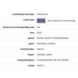 CeeDee Lamb PSA 9 2023 Panini Select Phenomenon Tie Dye Prizm Card #PHCLA