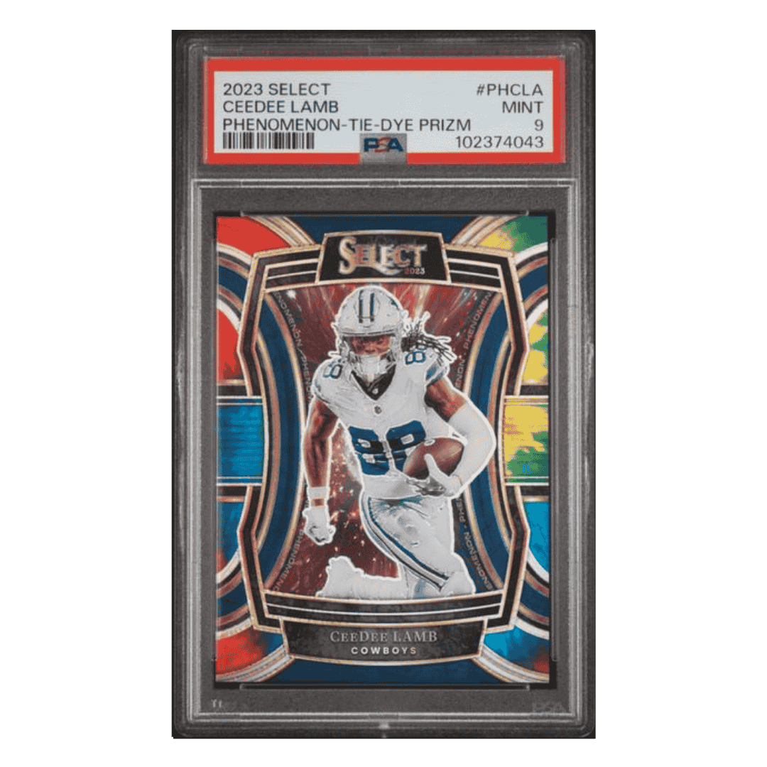 CeeDee Lamb PSA 9 2023 Panini Select Phenomenon Tie Dye Prizm Card #PHCLA