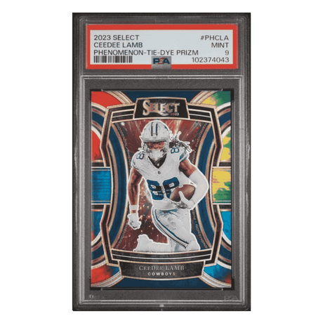 CeeDee Lamb PSA 9 2023 Panini Select Phenomenon Tie Dye Prizm Card #PHCLA