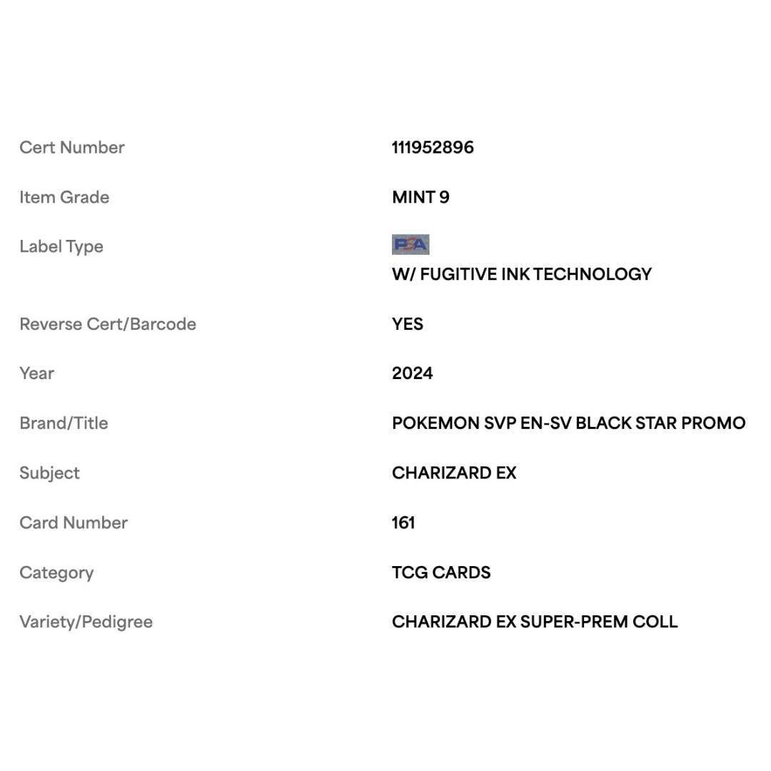 Charizard ex PSA 9 2024 Pokemon SVP EN-SV Black Star Promo Card #161