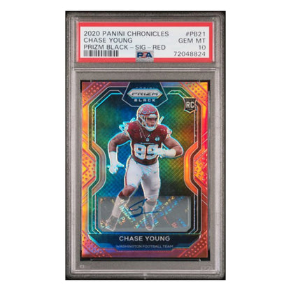 Chase Young PSA 10 2020 Panini Chronicles Prizm Black Signature Red Rookie RC #d/ 99 Card #PB21