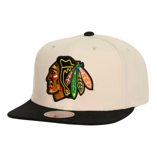 Chicago Blackhawks Mitchell and Ness Vintage Off White Snapback Hat