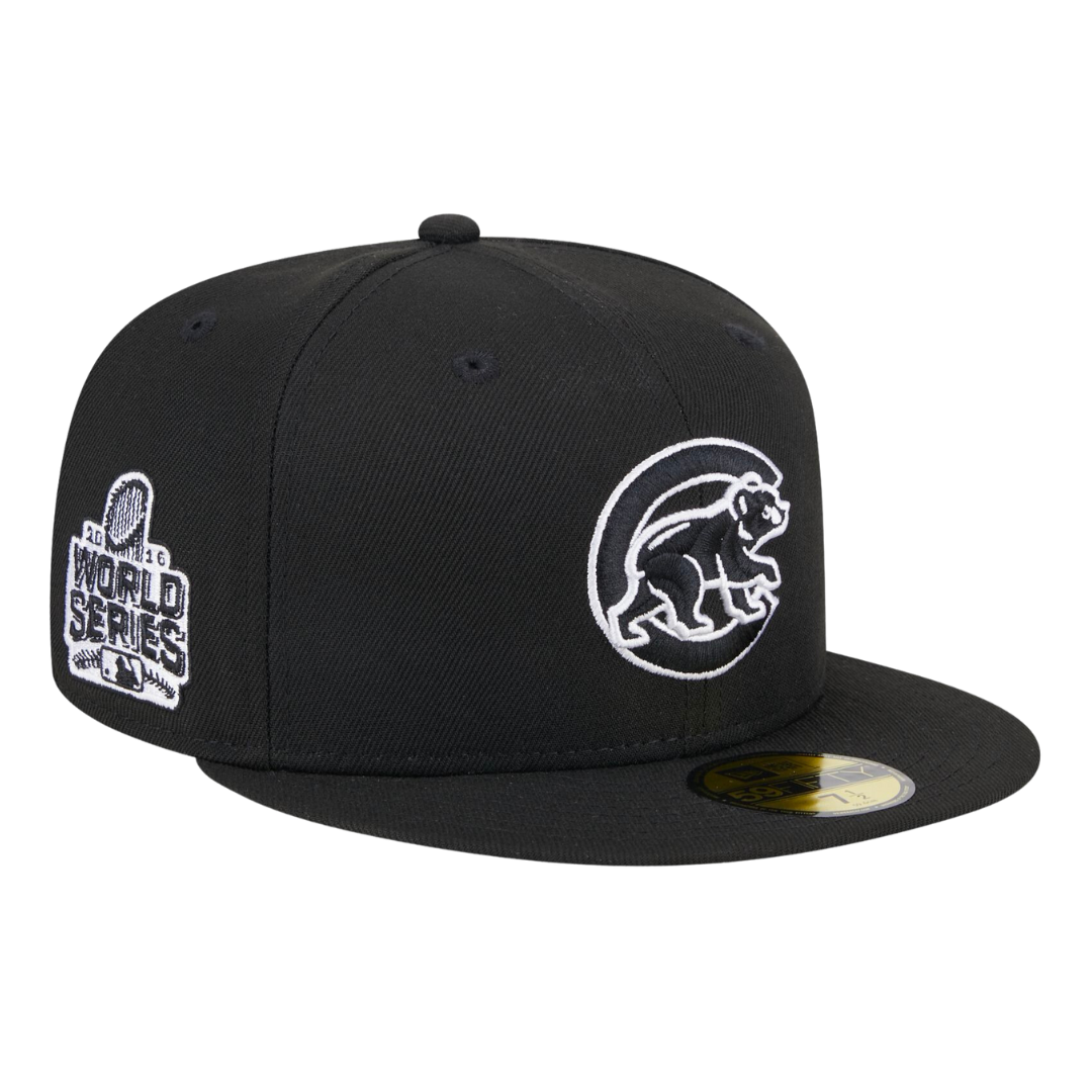Chicago Cubs Black Evergreen Side Patch 59FIFTY Fitted Hat