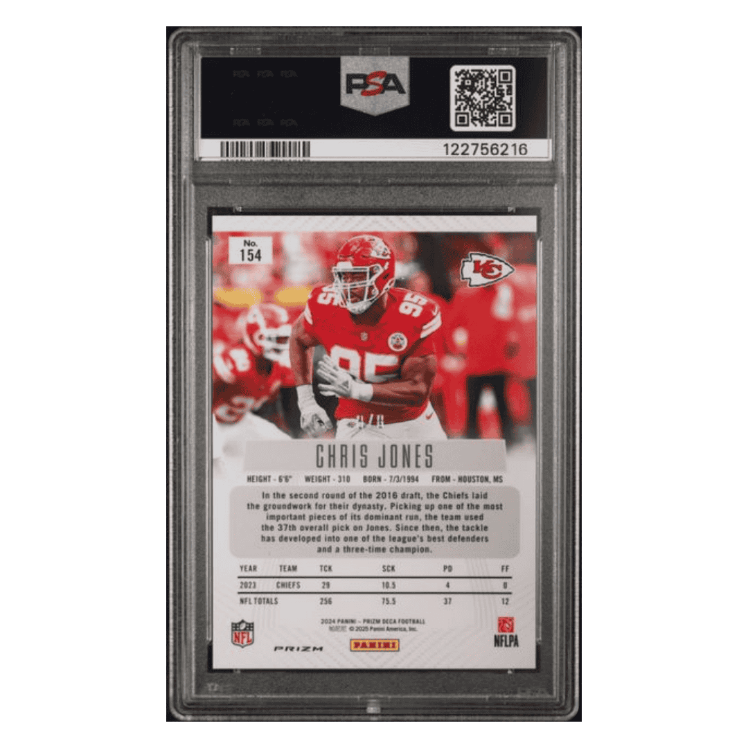 Chris Jones PSA 9 2024 Panini Prizm Deca Black Gold Shimmer FOTL #8/8 Card #154