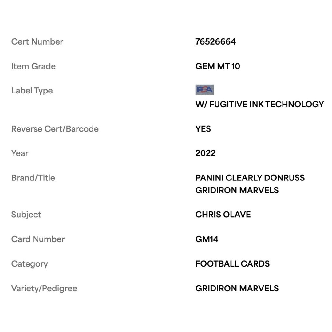 Chris Olave PSA 10 2022 Donruss Clearly Gridiron Marvels Rookie RC Card #GM14