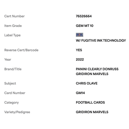 Chris Olave PSA 10 2022 Donruss Clearly Gridiron Marvels Rookie RC Card #GM14