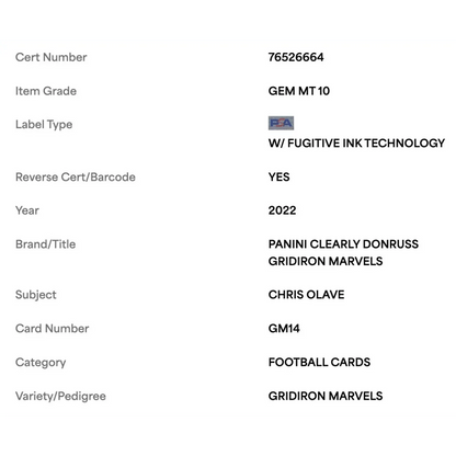 Chris Olave PSA 10 2022 Donruss Clearly Gridiron Marvels Rookie RC Card #GM14