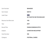 Christian McCaffrey PSA 9 2017 Panini Donruss Optic Rated Rookie Card #168