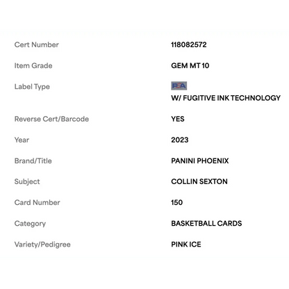 Collin Sexton PSA 10 2023 Panini Phoenix Pink Ice #d/25 Card #150