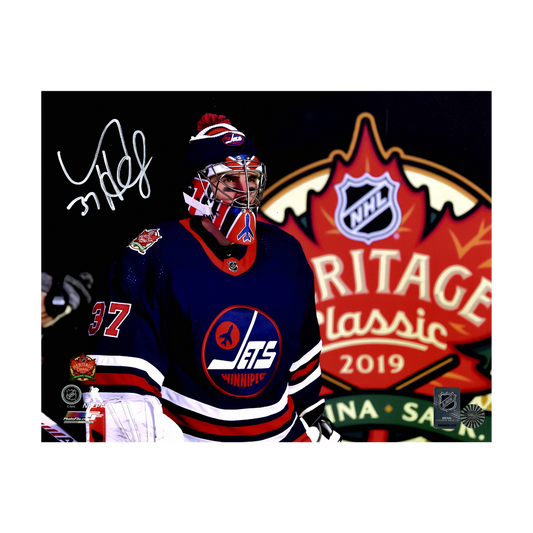 Connor Hellebuyck Winnipeg Jets Autographed Heritage Classic 11x14 Photo - Fan Cave COA