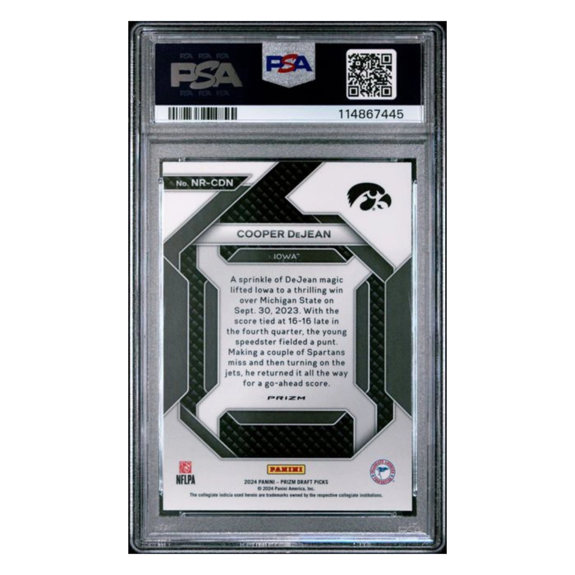 Cooper DeJean PSA 10 2024 Panini Prizm Draft Picks New Recruits Red Ice Rookie RC Card #NRCDN