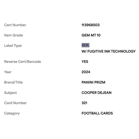 Cooper DeJean PSA 10 2024 Panini Prizm Rookie RC Card #321