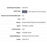 Cooper Kupp PSA 10 2017 Panini Prizm Rookie Auto - Blue Wave Card #CKP