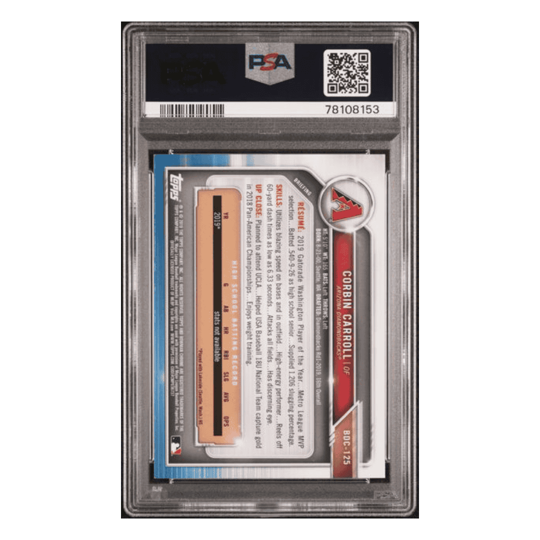 Corbin Carroll PSA 10 2019 Topps Bowman Draft Chrome Card #BDC125